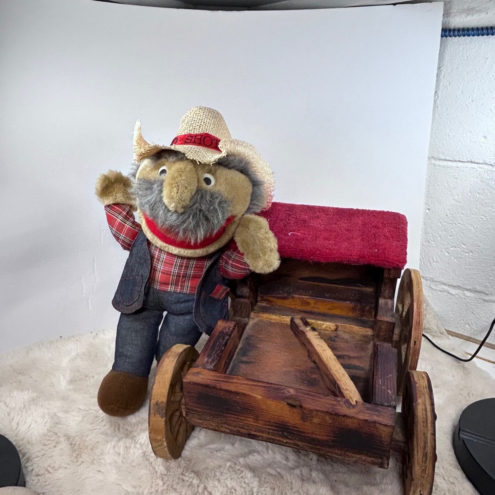 Vintage “Shot Gun Red” Plush Doll With Autographed Hat HeeHaw & Handmade Wagon